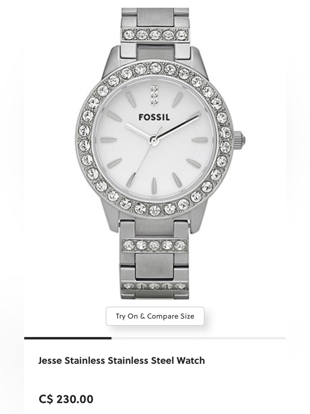 Fossil Silver Crystal-Accented Stainless Steel Watch